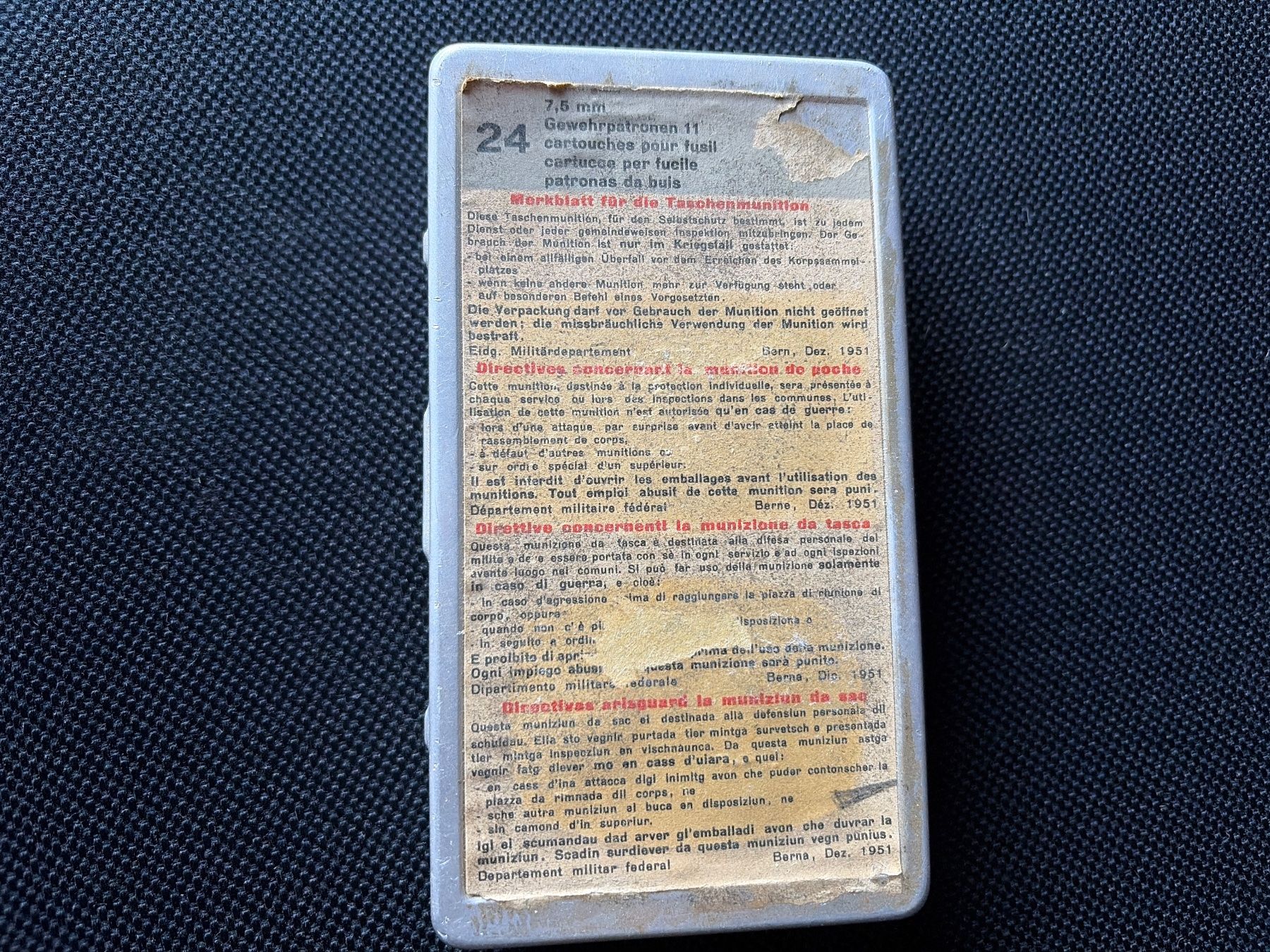 Ausrüstung & Ersatzteile: Taschenmunition GP11, Blechbox leer, schweizer Armee – Gebraucht aus Belp von Tomsek