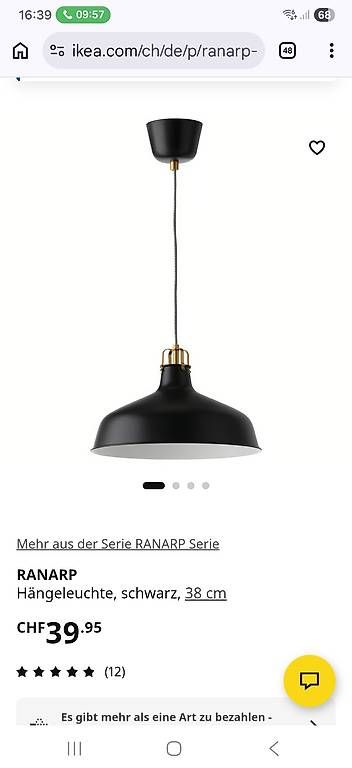Lampadari & plafoniere: Ikea Hängeleuchte RANARP schwarz 38cm – Usato da Zürich venduto da jon_g8hw 2