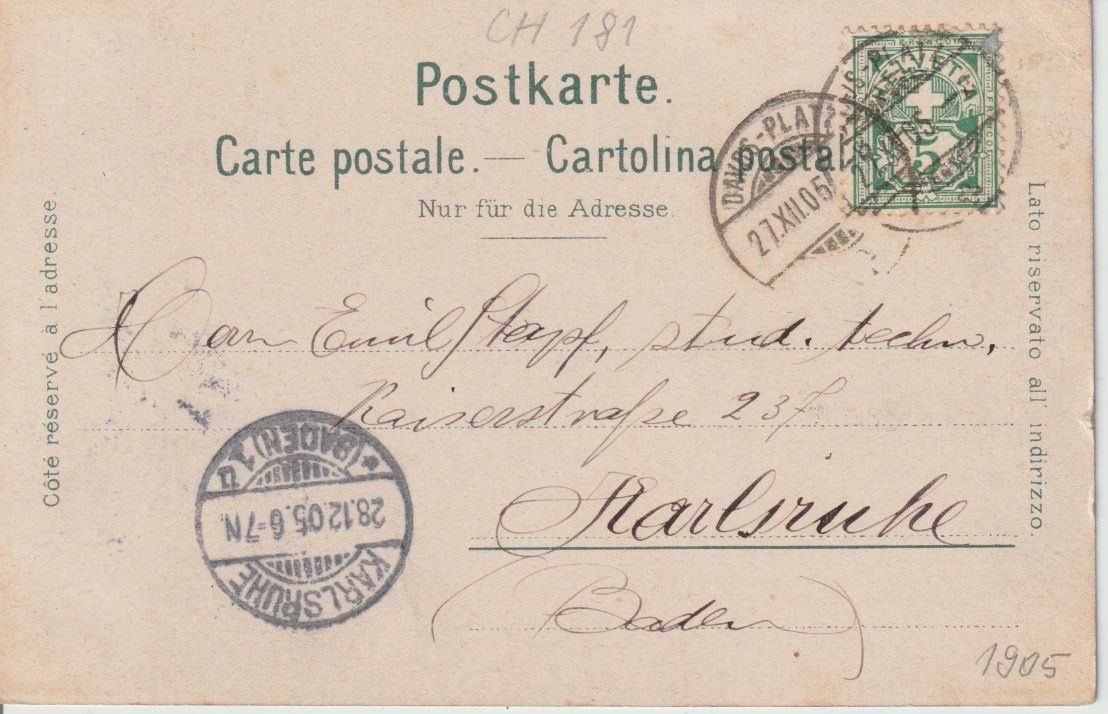 Ansichtskarten: CH 181 Flüela-Wasserfall b/Davos-Dorf, 1905 – Gebraucht aus Freienbach von Bhaltis 1