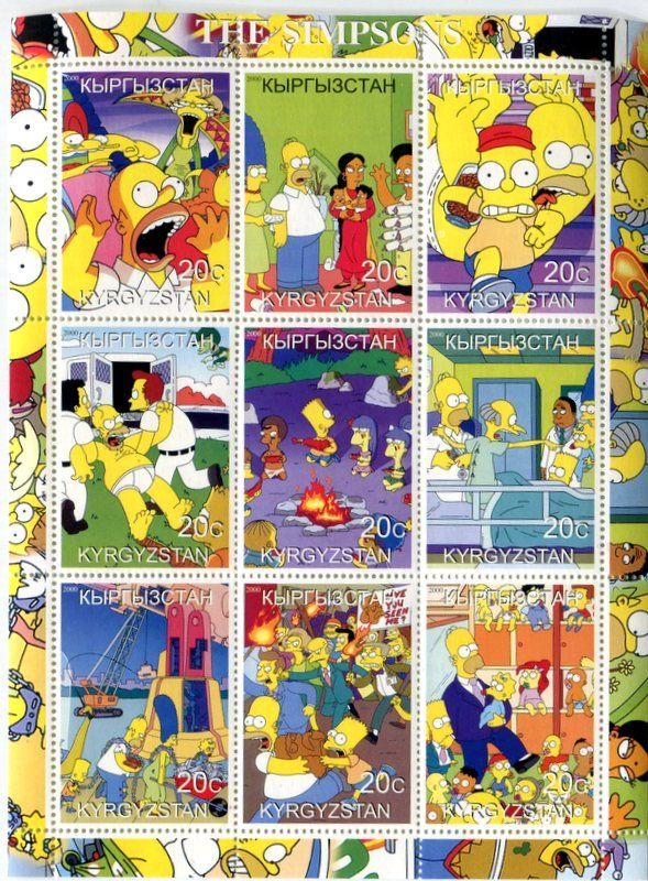 Alle Briefmarken: Block "Die Simpsons". Kirgisistan – Neu und originalverpackt aus Basel von Butsch5