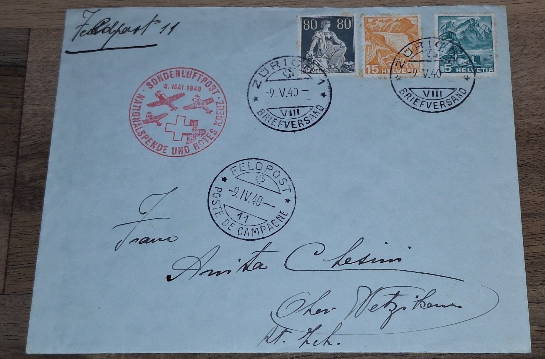 Tutti i francobolli: Sonderluftpost Feldpost 11 Zürich – Usato da Balgach venduto da SIMEON27