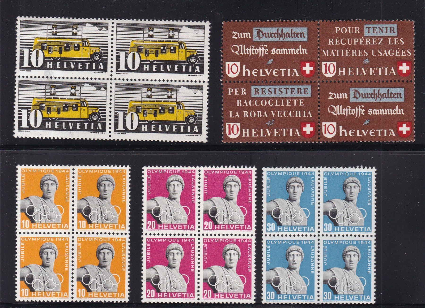 Alle Briefmarken: 26 Stk.CH Viererblocks ab Altschweiz – Gebraucht aus Münchwilen AG von Nesar 2
