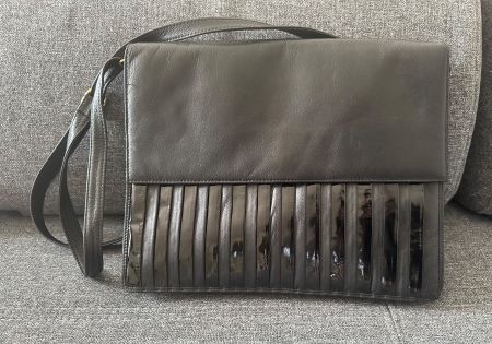 🟢 Sac à main grande pochette en cuir / vintage Leder Tasche