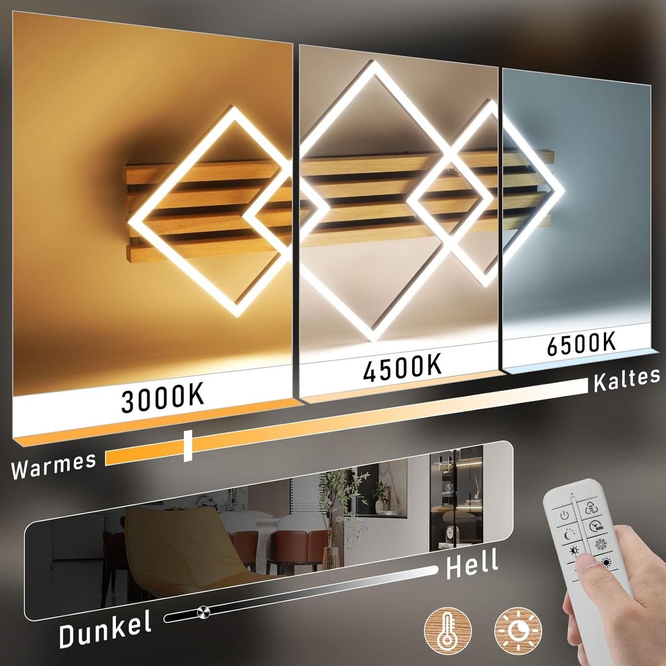 Lampadari & plafoniere: LED Deckenleuchte Holz 70cm Dimmbar 46W Schwarz Eckig – Nuovo e nell'imballaggio originale da Schaffhausen venduto da tra_6j5m 1