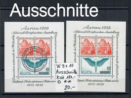 1938 Markenblock W 9 +10 für Ausschnitte mit + ohne Stempel