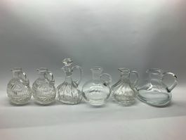6 dekorative Glas-Kännchen und Mini-Karaffen