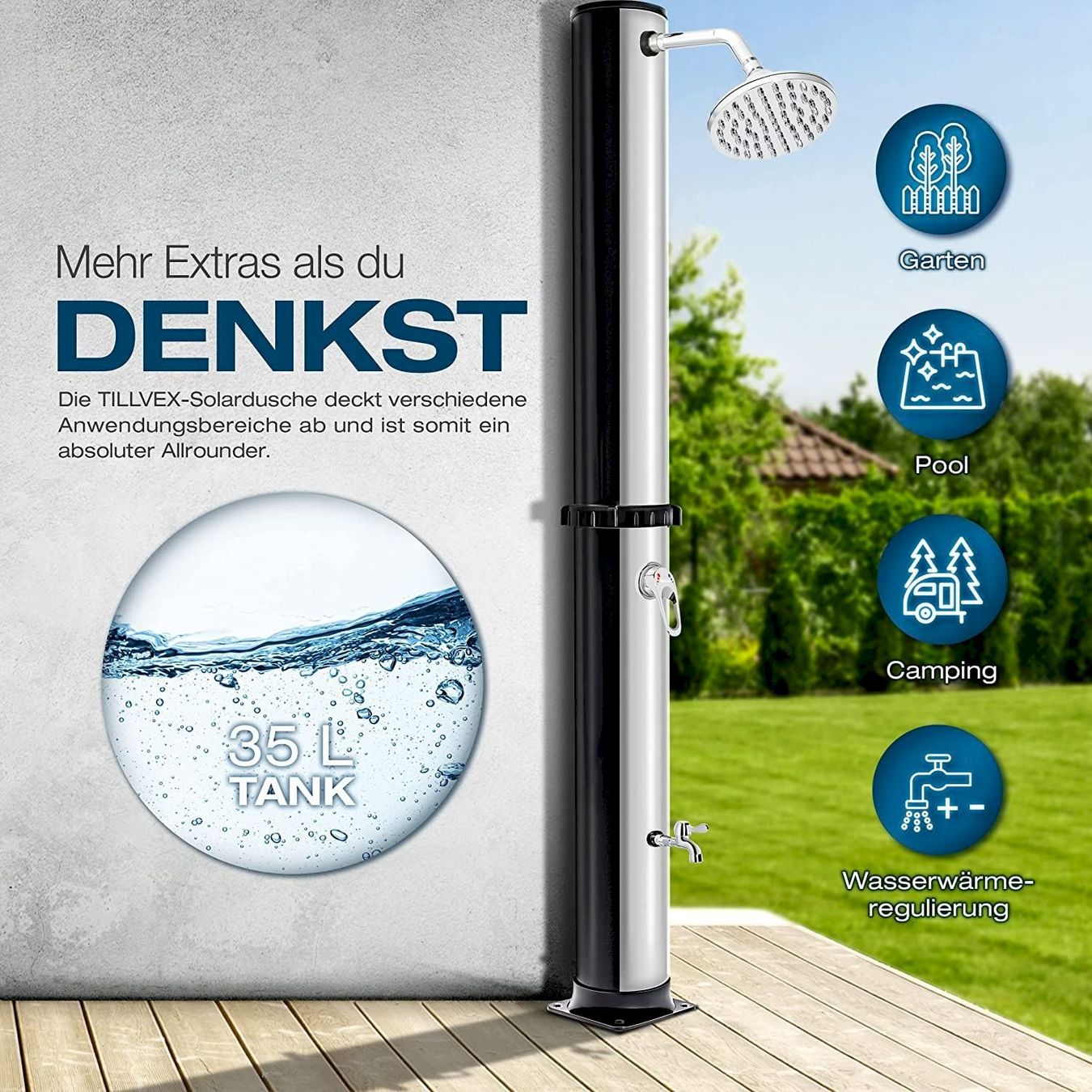 Docce: tillvex Solardusche 35L Schwarz/Silber – Nuovo e nell'imballaggio originale da Bottighofen venduto da zaap 1