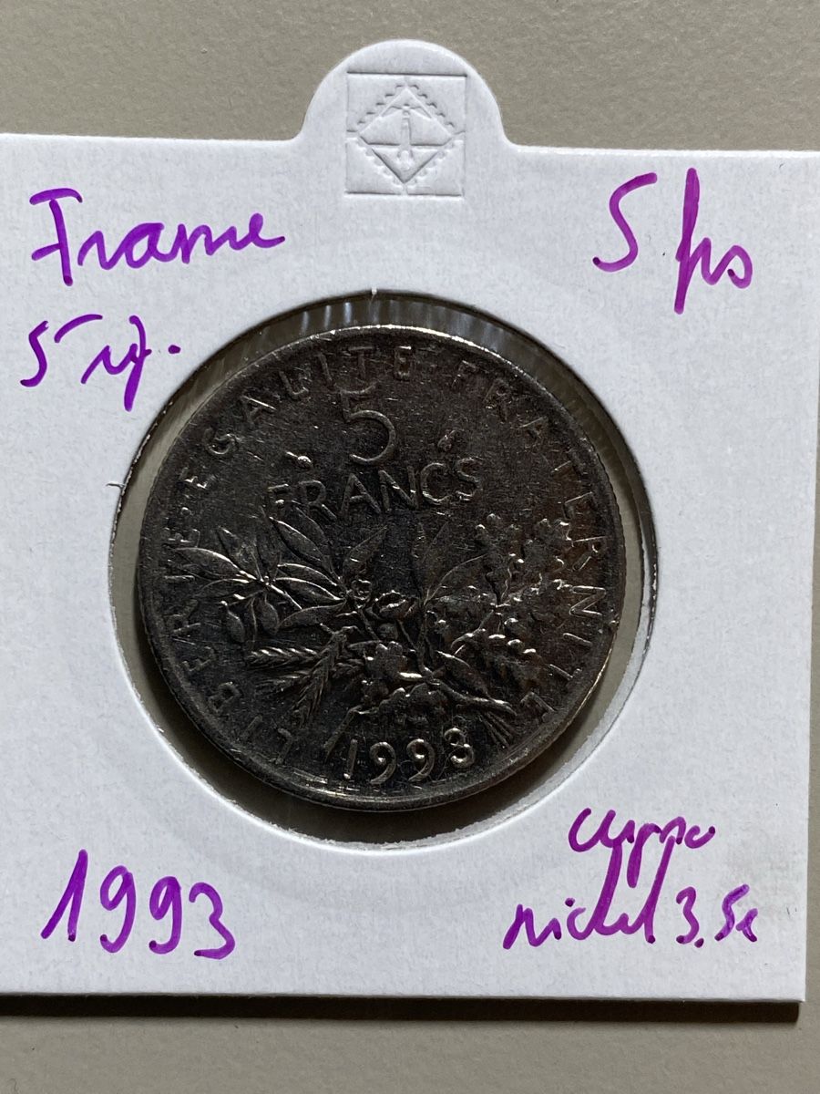 Tutti le monete: France - 5 francs - 1993 – Usato da Payerne venduto da Mike1682