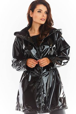 Schwarzer Lack Regenmantel, Grösse L/XL - neu
