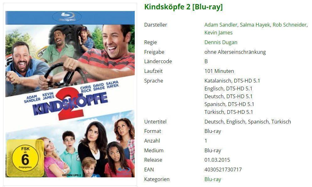 Alle DVDs: Kindsköpfe 2 [Blu-ray] – Gebraucht aus Buchrain von Sssschaller