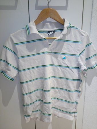 weisses Polo T-shirt mit türkisenen Streifen, in L