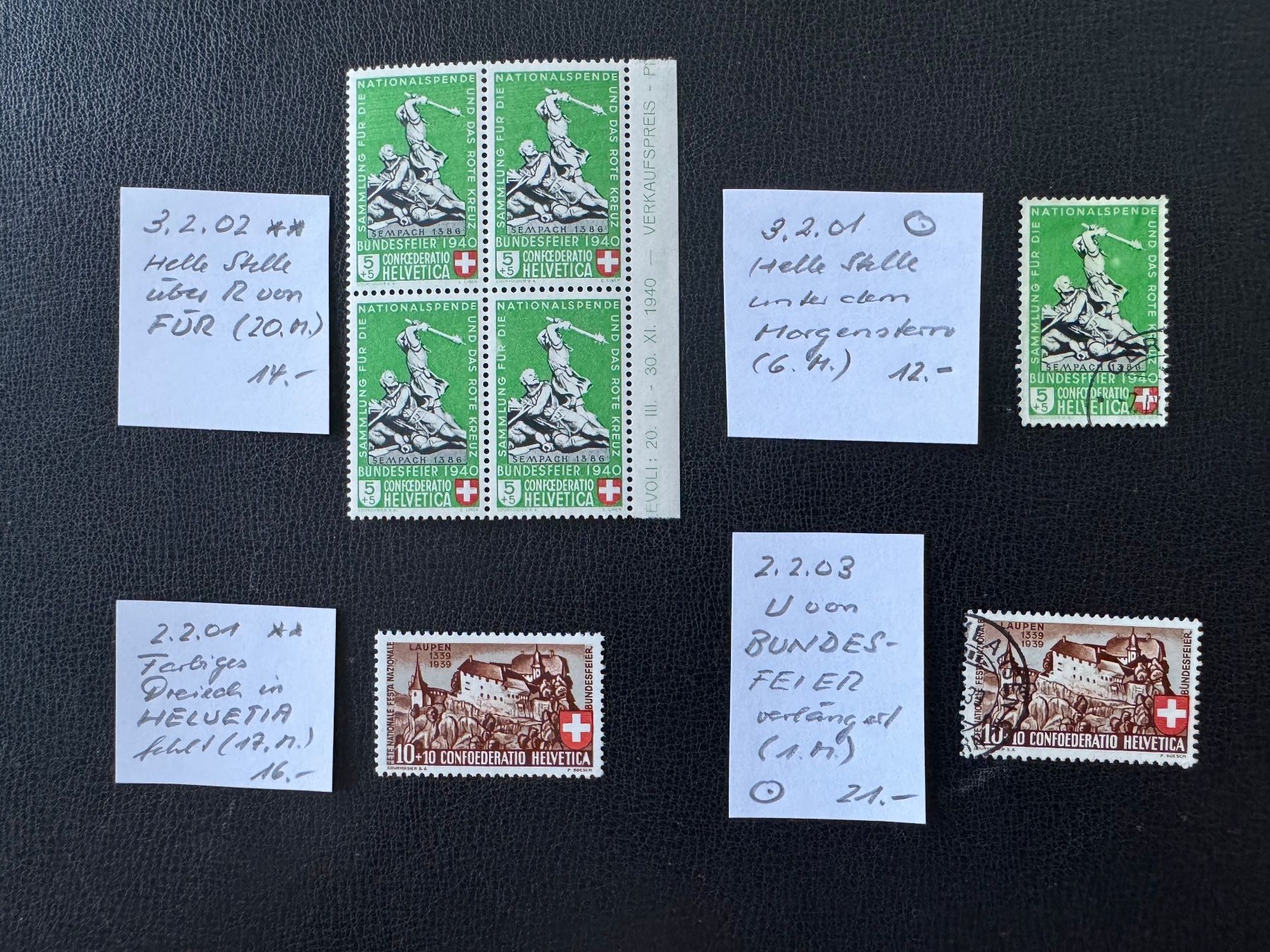Alle Briefmarken: Pro Patria, 4 ABARTEN, postfrisch/gestempelt – Gebraucht aus Stallikon von HILDECH1 1