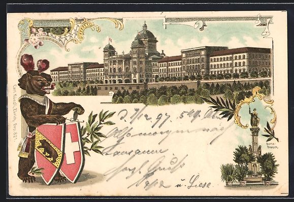 Ansichtskarten: Litho Bern, Berna-Brunnen, Bär mit Wapp – Gebraucht aus Berlin von bartko-reher