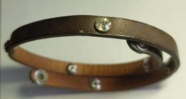 Schickes Lederarmband hellbraun 38 cm mit Strassstein