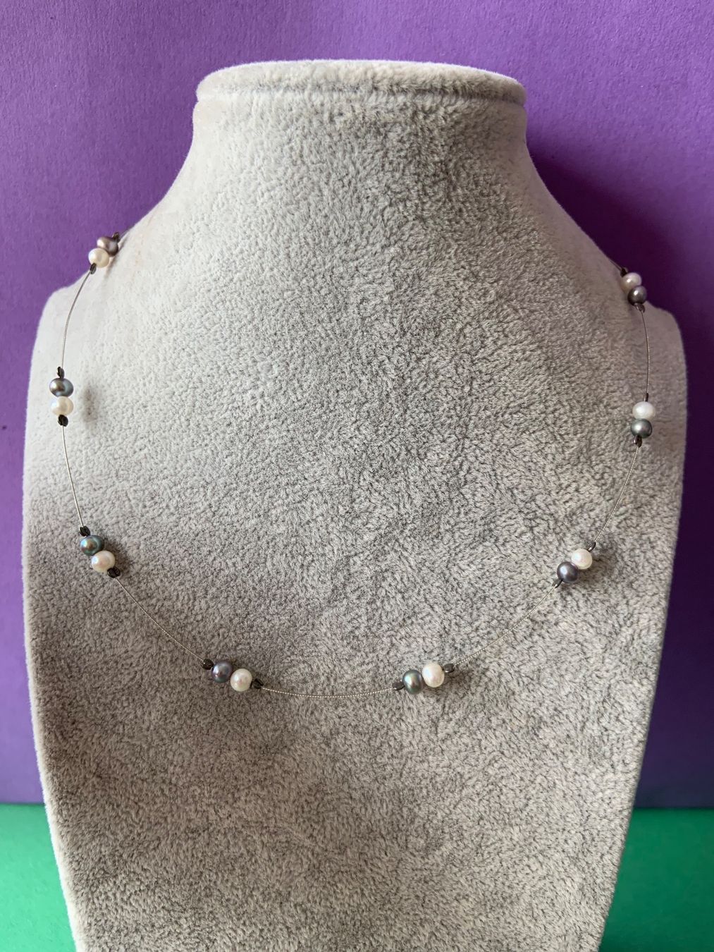 Catenine: Silberkette echte Perlen weiss-violett (40cm) – Usato da Laufen venduto da Bellavitaboom 2