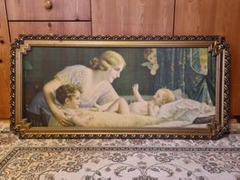 Grosser antiker Goldrahmen 128×61 cm mit Jugendstil-Druck