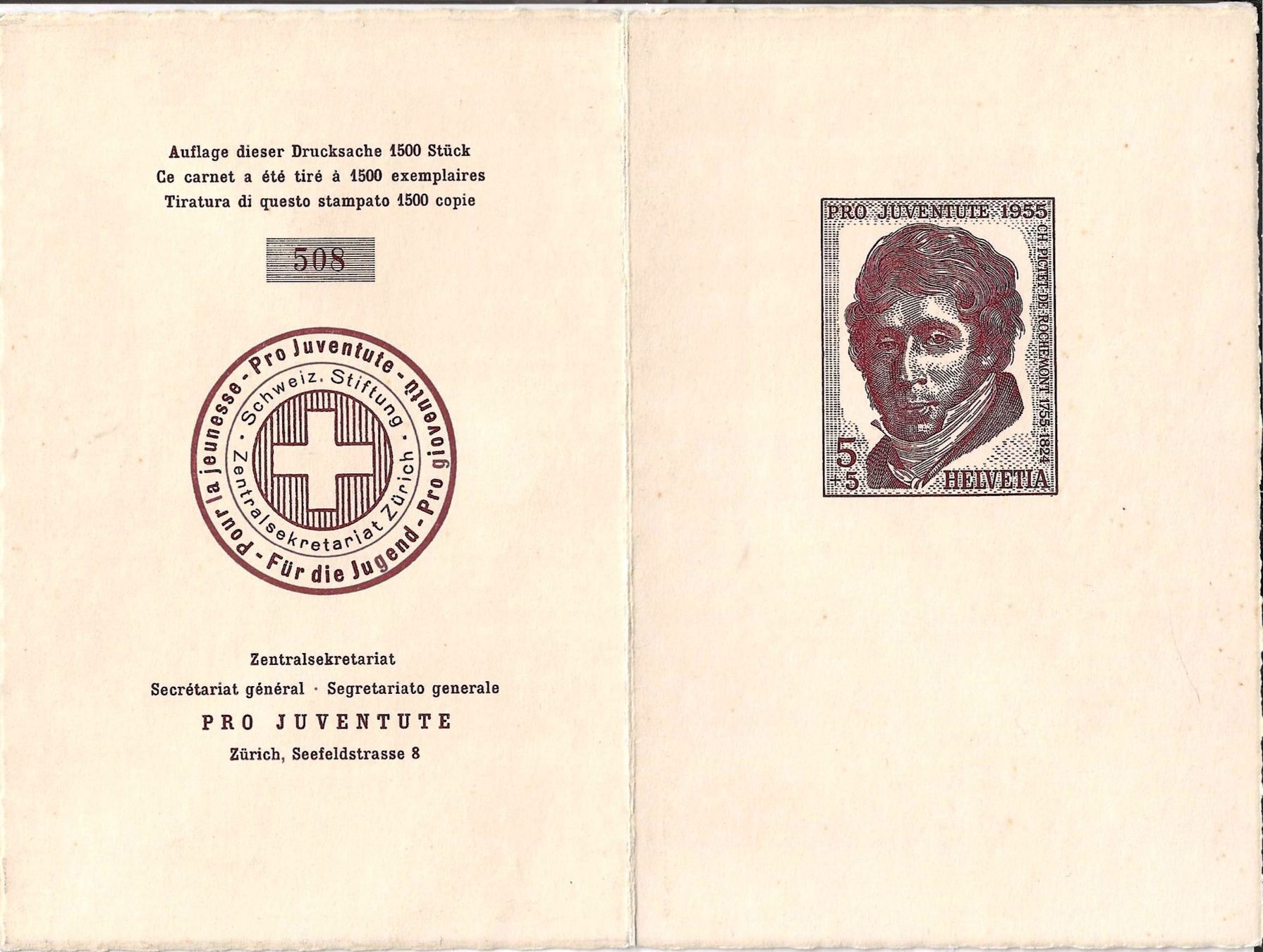 Tutti i francobolli: Folder Pro Juventute 1955 – Usato da Zürich venduto da Philacat11