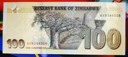 Zimbabwe 100 Dollars Serie AA UNC