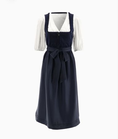 Damen Dirndl dunkelblau mit Bluse weiss schlicht, Gr. 34