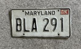 Original USA Kontrollschild "BLA 291" Maryland 