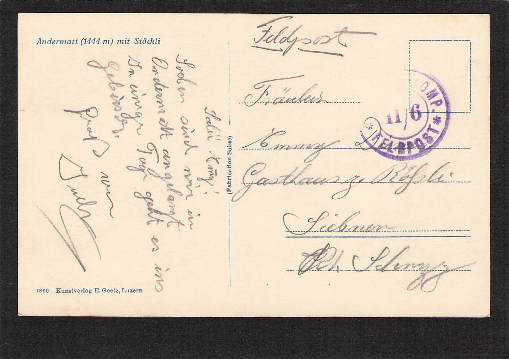 Cartoline postali: #Andermatt UR , gel. Feldpost – Usato da Reichenburg venduto da Pipo-67 1