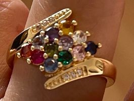 Bague vintage 59 plaquée  amethyste/grenat/quartz/cornalin