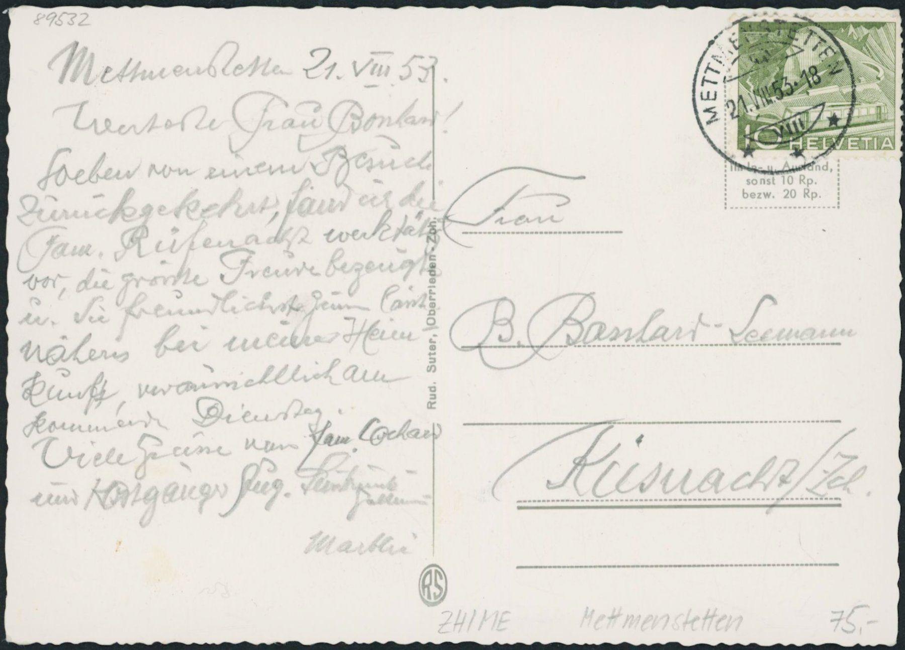 Cartoline postali: ZH Mettmenstetten – Usato da Schindellegi venduto da leecollect 1