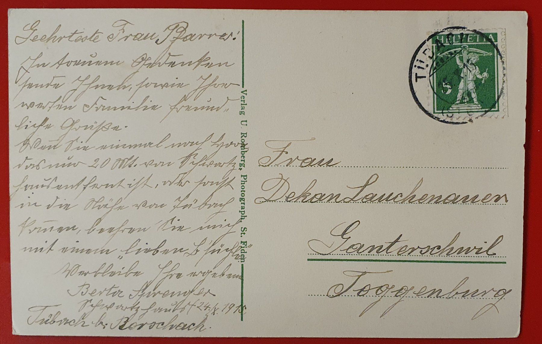 Ansichtskarten: Gruss aus Tübach 1918 – Gebraucht aus Kreuzlingen von Rschweiz1 1