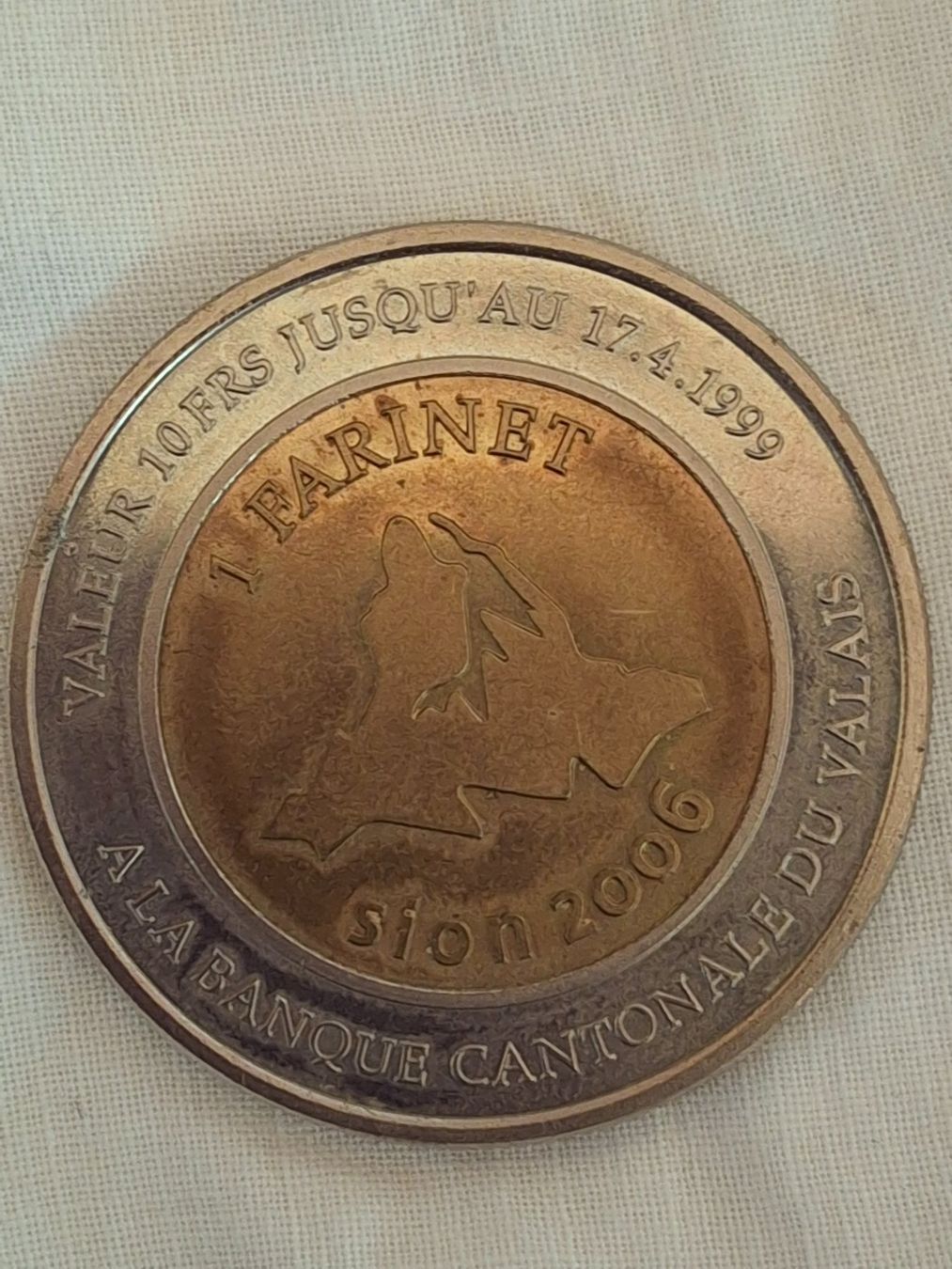 Alle Münzen: Pièce Valais - Sion 2006 1 Farinet valeur CHF 10.00 – Gebraucht aus Villiers von san_jn5w 3