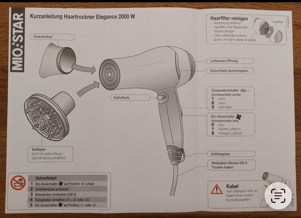 Föhn: Miostar Haarföhn Elegance 2000 W – Gebraucht aus Maur von Cambrino 3