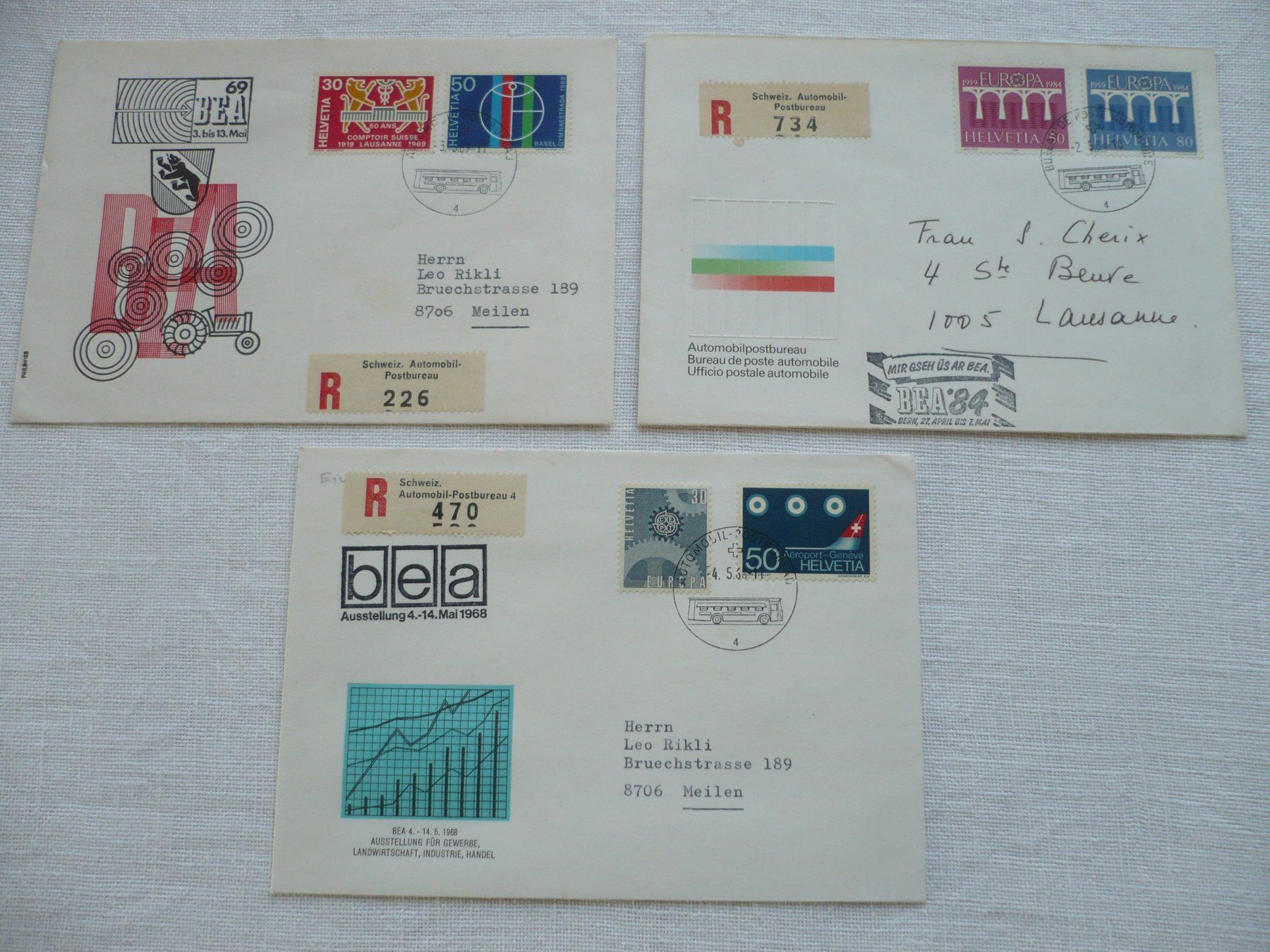 Tutti i francobolli: 1968 - 84 3 Belege BEA – Usato da Zürich venduto da saltandpepper008