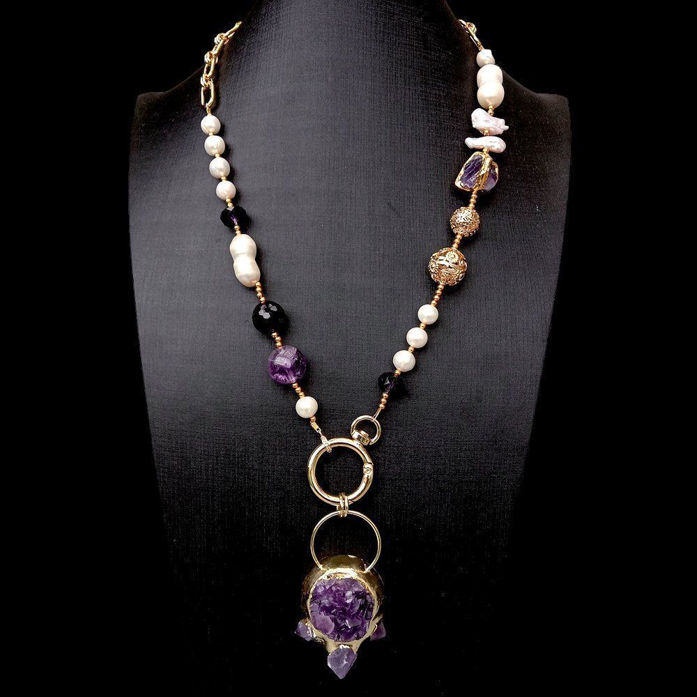 Ketten: Mina Druzy Amethyst Perlen Kette Echt Collier Perle Vrai – Neu (gemäss Beschreibung) aus Prilly von ilyria73