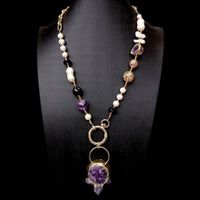 Mina Druzy Amethyst Perlen Kette Echt Collier Perle Vrai