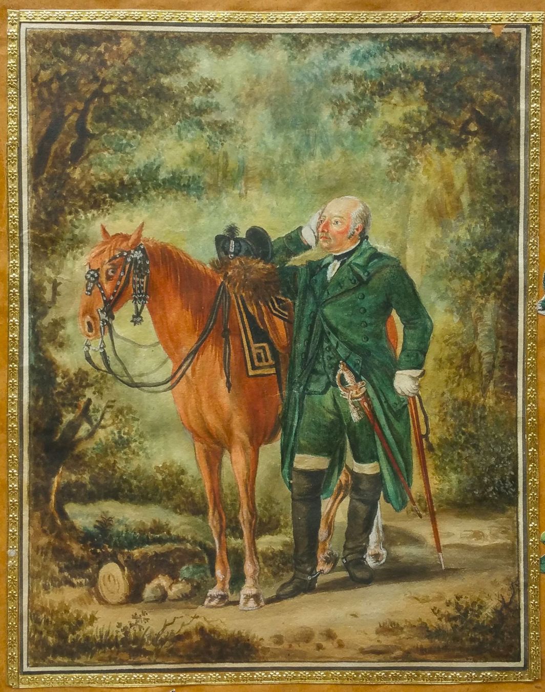 Dipinti: Aquarell: Adeliger mit Pferd, um 1850 – Usato da Oberriet SG venduto da ganesh435