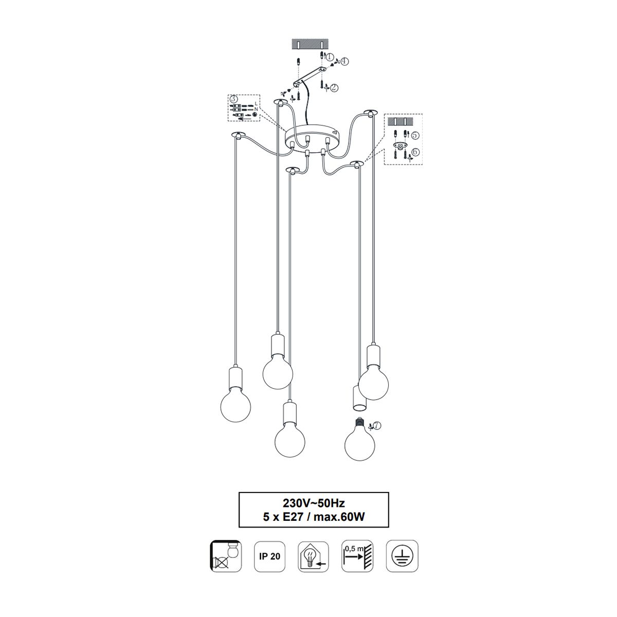 Lampadari & plafoniere: Pendelleuchte, 5 Leuchtarme, 150 cm Höhe – Nuovo (secondo la descrizione) da Kreuzlingen venduto da Smart-Light 4