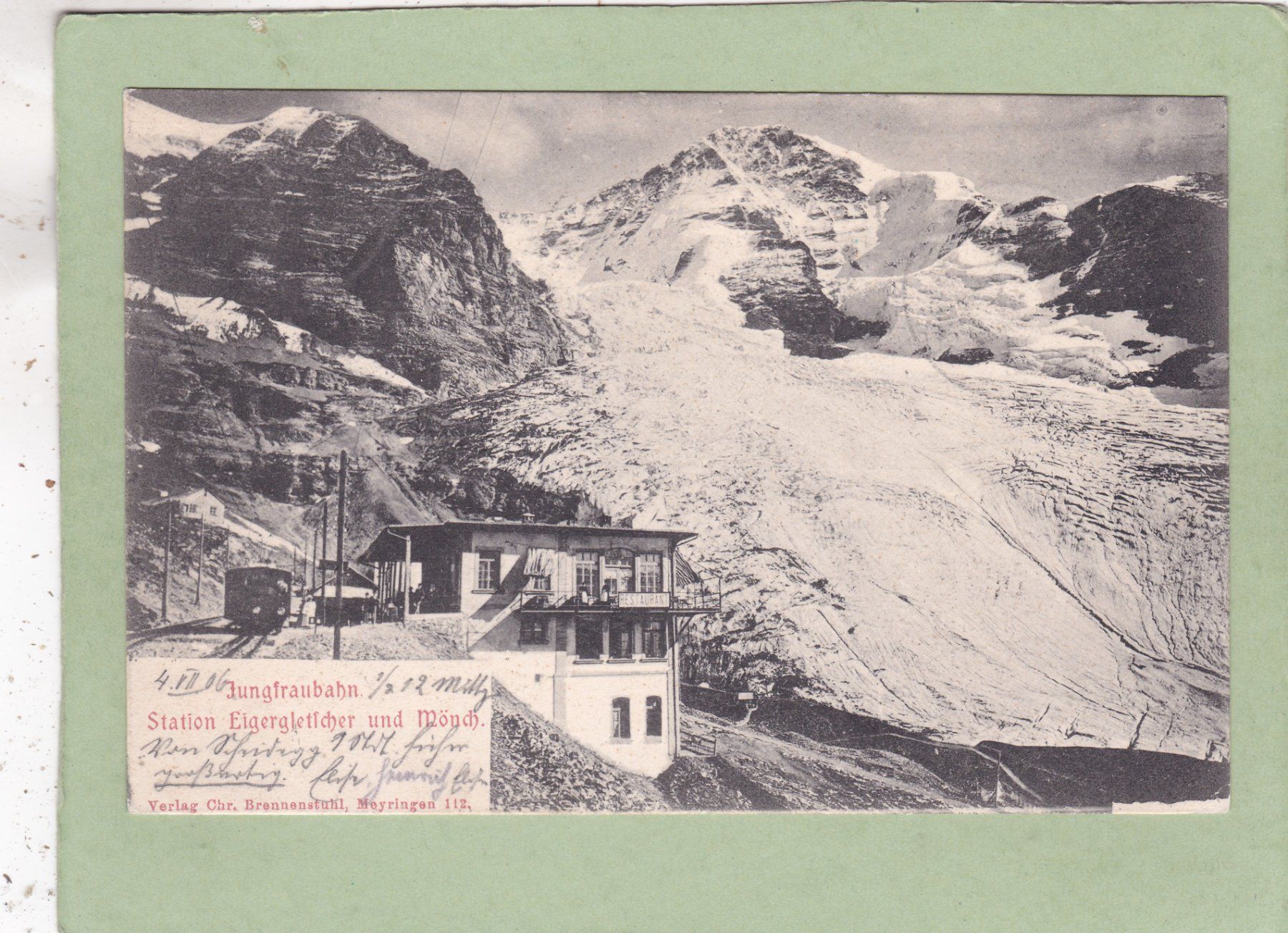 Ansichtskarten: Jungfraubahn Station Eigergletscher und Mönch 1906 – Gebraucht aus Herisau von Lisegrat2008