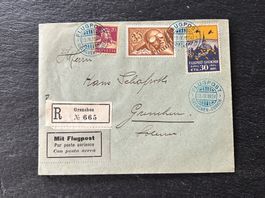 1924 2 enveloppes Flugpost Grenchen-Zürich - R Nr 664 + 665