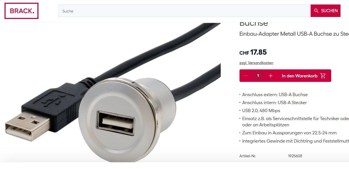 Fiches d'alim.: USB Einbaubusches – Neuf avec emballage d'origine à St-Blaise par Mogul0