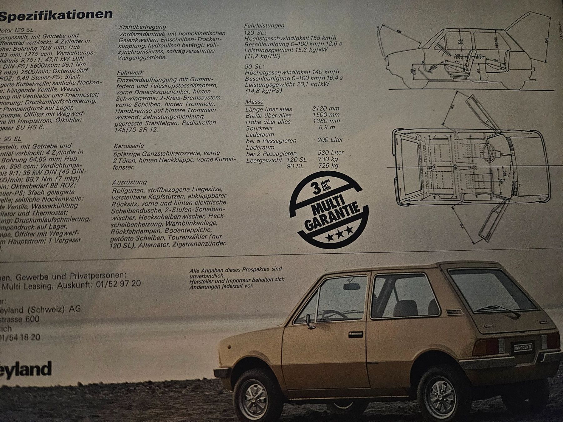 Mini Documenti: Mini Innocenti Bertone 90 SL  120 SL Prospekt 1978 – Usato da Flawil venduto da sr1_f6st 5