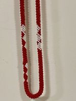 Rote Perlen Halskette mit weissem Muster, Handmade