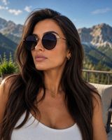 Sonnenbrille Rund Metallrahmen Schwarz neu
