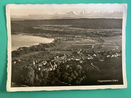 Postkarte Erlach Luftaufnahme mit Gebirge 1941, Militärmarke