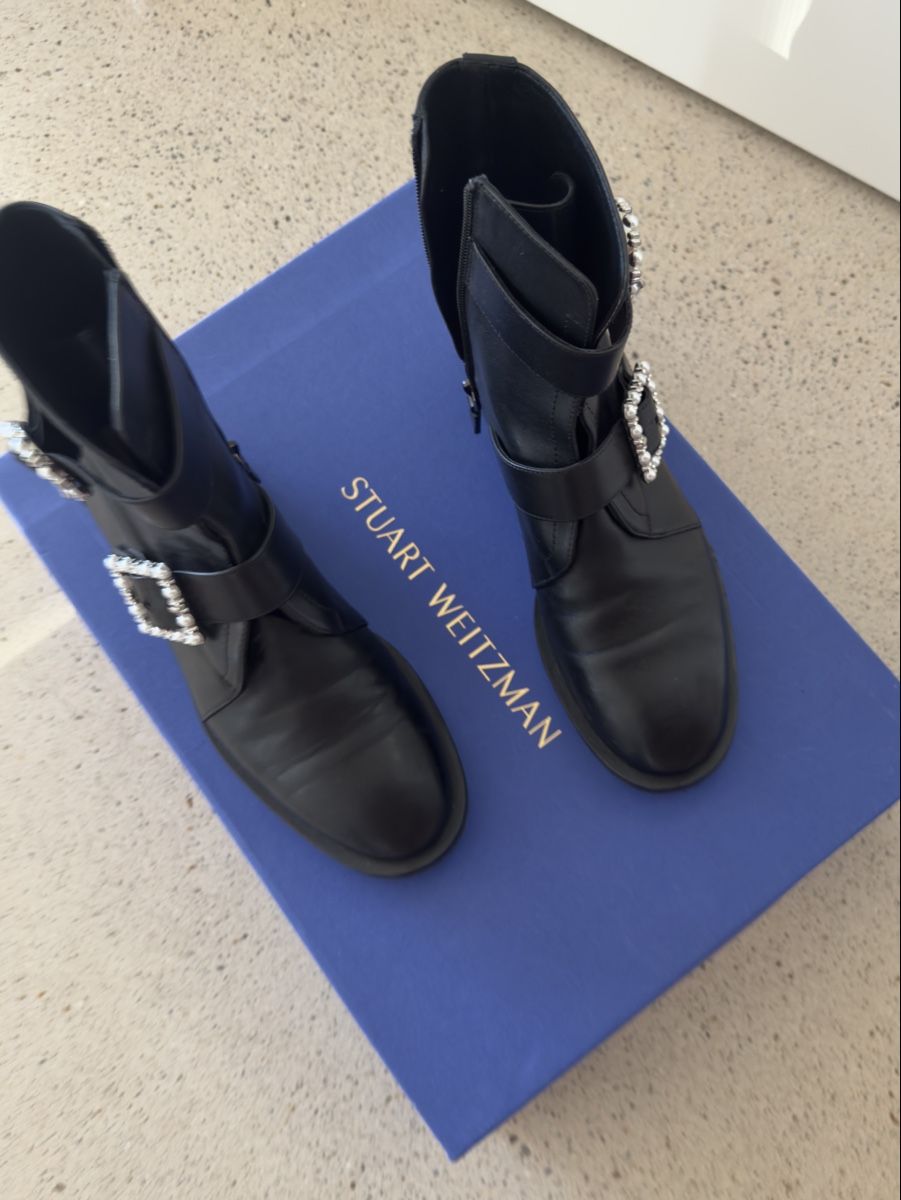 Stuart Weitzman Scarpe da donna: Stuart Weitzman Ankle Boots Black Leather Size 38 EU – Nuovo e nell'imballaggio originale da Zürich venduto da di_archive 1