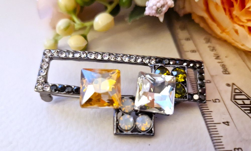 Broche Vintage Chloé - Émail Orange Et Jaune, Métal Doré, Occasion