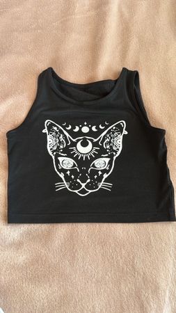 Crop Top Katze Mond Sterne Grunge Boho Damen Gr S/M 🤩