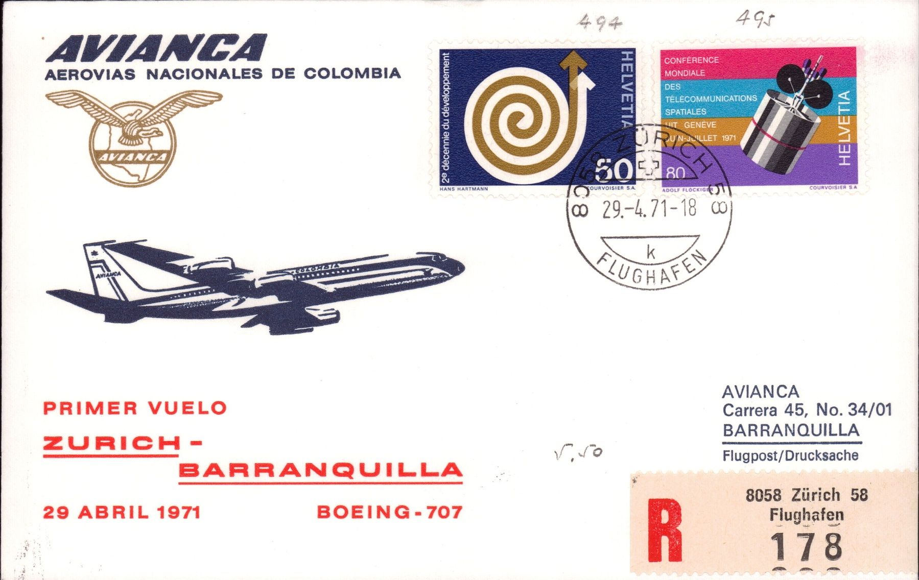 Tutti i francobolli: Briefe Erstflug Lot - Avianca - diverse Destinationen – Usato da Eggersriet venduto da glasshouse3egg 9