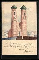 Handgemalt: München, Ortsansicht mit Fr