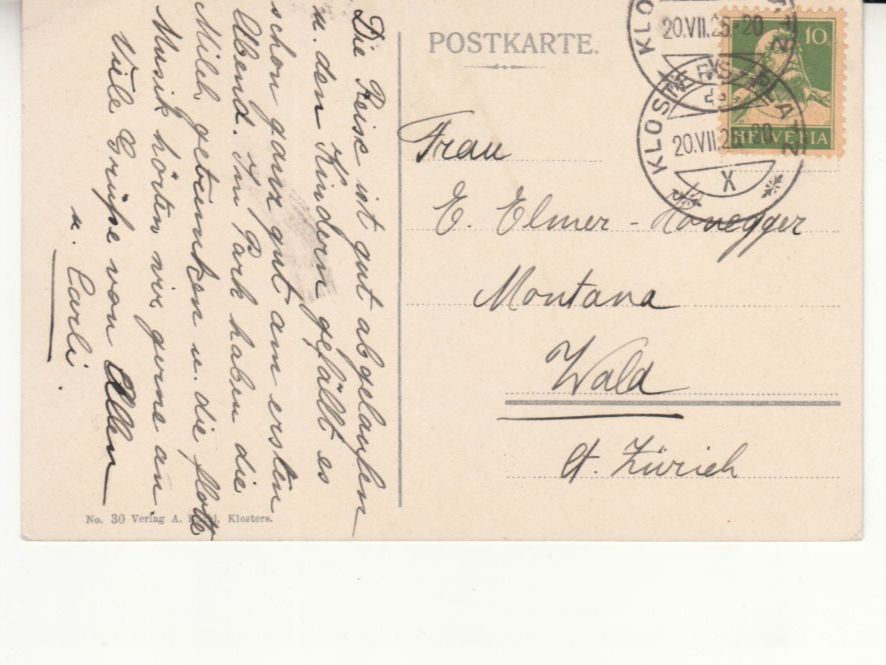 Cartoline postali: Klosters 1925 – Usato da Bürglen TG venduto da StampGraf 1