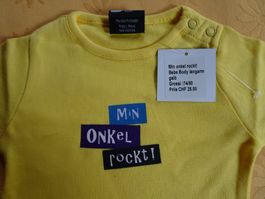 NEUER Body knallgelb "Min Onkel rockt" Gr. 74/80 - 260756