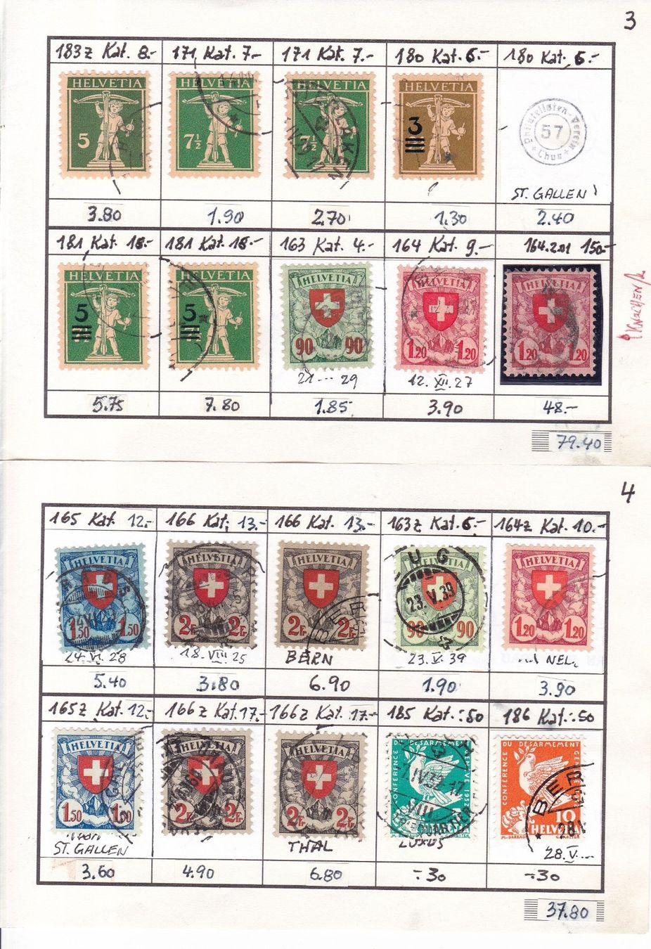 Alle Briefmarken: 17 x CH Briefmarken-Auswahlseiten – Gebraucht aus Münchwilen AG von Nesar 1